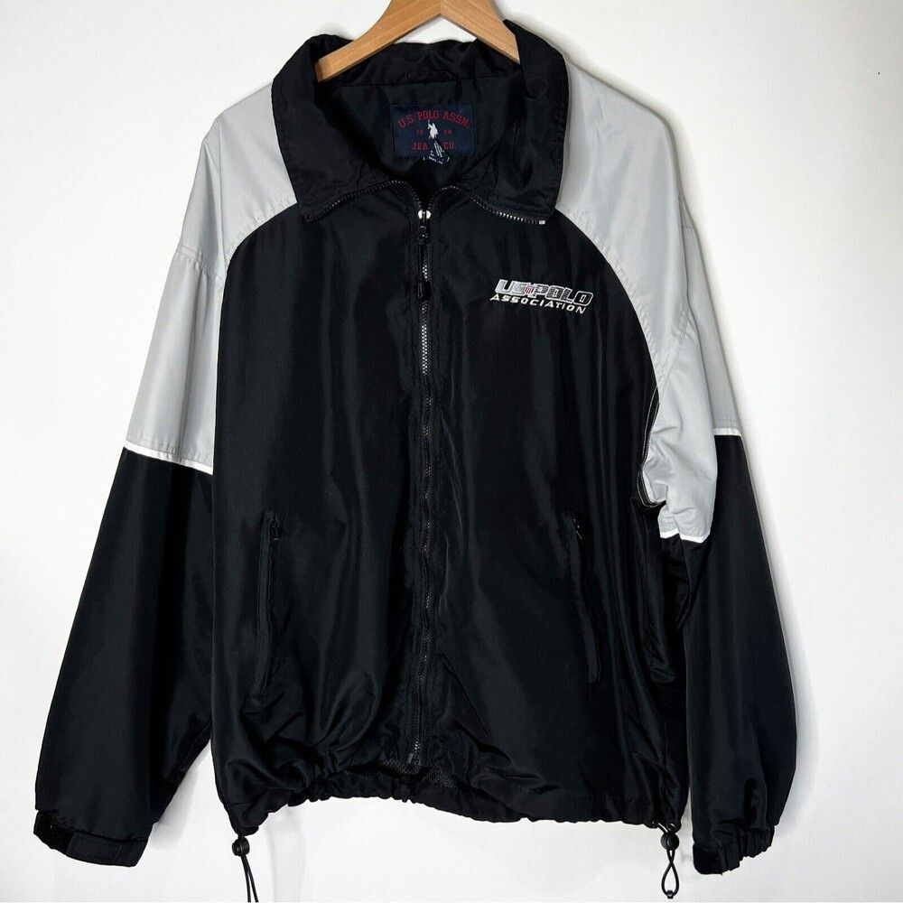Vintage US Polo Association Windbreaker Black Gray Zip Up Light Weight Men's XL